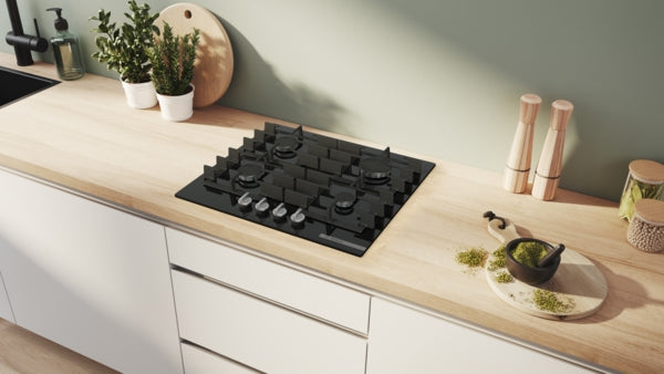 PPP6A6I40 Bosch Series 6, Gas hob, 60 cm, Tempered glass, Black